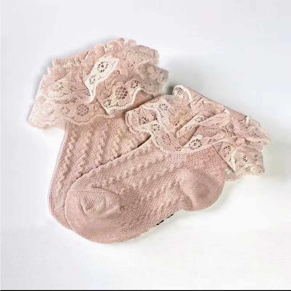Girls Socks With Ruffle Lace Decor, Toddlers Lace Dressy Short Socks